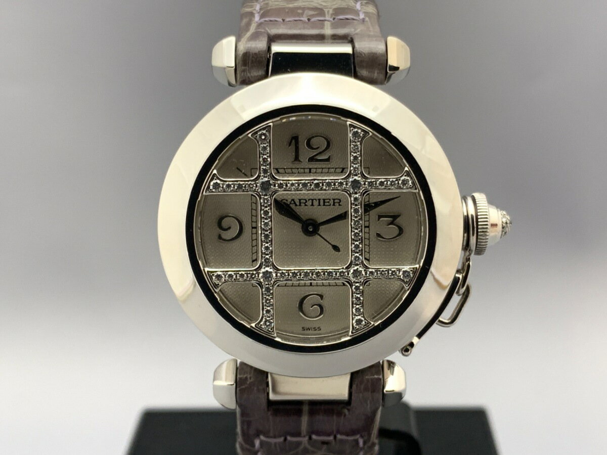 【中古】 【良品】 カルティエ パシャ 32mm シルバー WJ11932G ホワイトゴールド グリッドダイヤ 【1年..