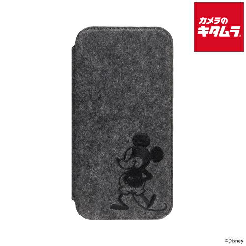 PGA PG-D24AGF05MKY ガラスフリップケース(フェルト) ミッキーマウス（iPhone 16用）