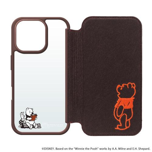 PGA PG-D24BGF06POO ガラスフリップケース(フェルト) くまのプーさん（iPhone 16 Pro用）
