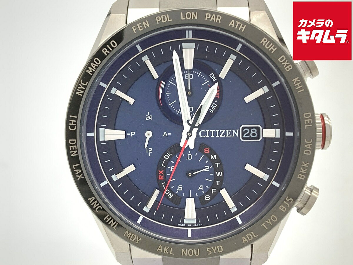 【中古】 【美品】 シチズン アテッサ ダイレクトフライト ブルー AT8186-51L/H800-T027024 チタン 【1年保証】