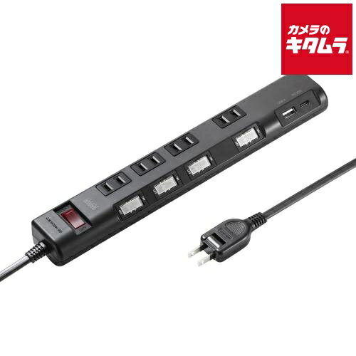 4 Holes - サンワサプライ TAP-B107UC-1BK 節電タップ（2P・4個口・1m）ブラック