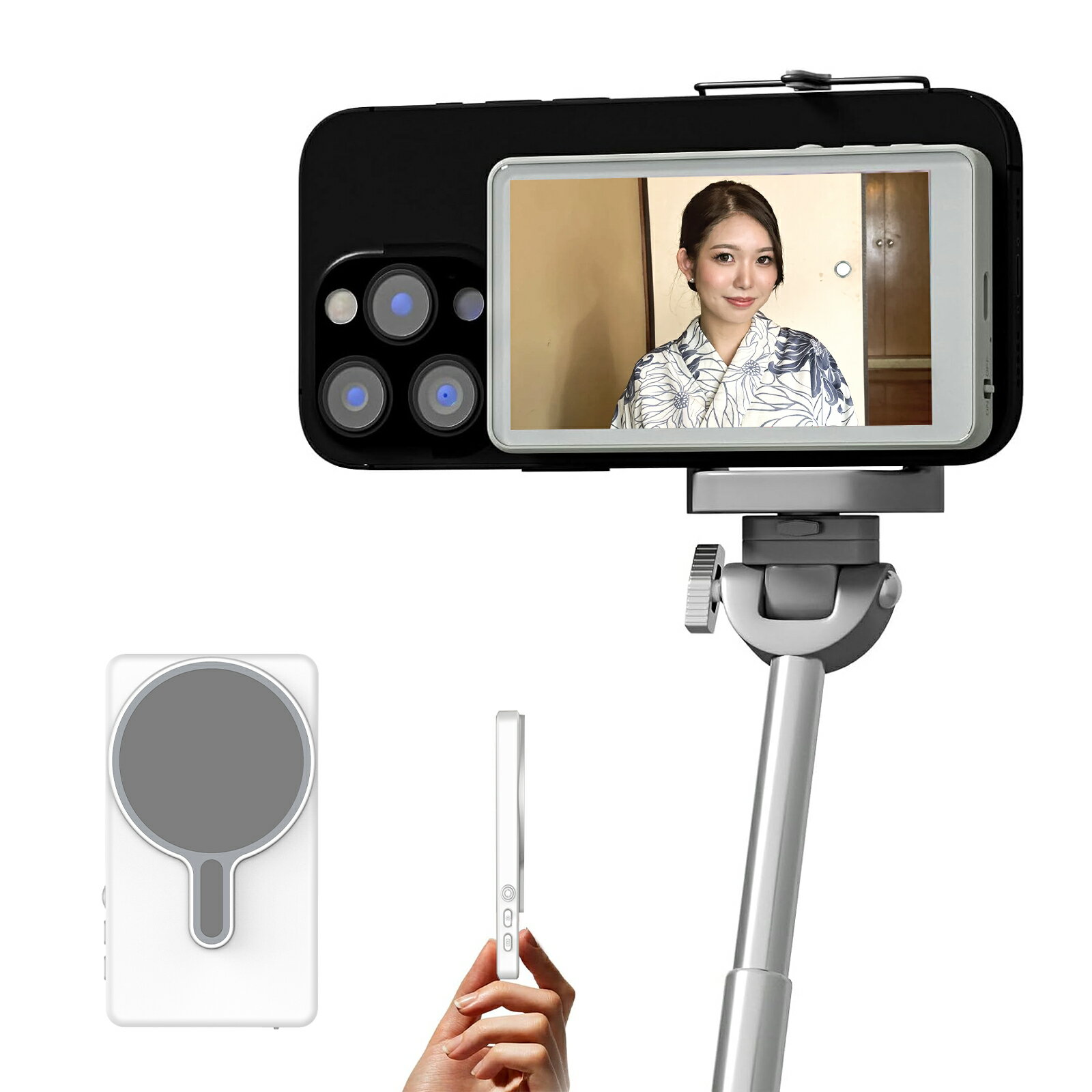 ＼500円クーポン!ブラックフライデー限定／自撮りモニター 外部スクリーン vlog リモコン付き ミラーリング Magsafe 撮影用 背面カメラ 高解像度 スマホ 自撮り 遠隔 ワイヤレス 無線 iPhone android対応