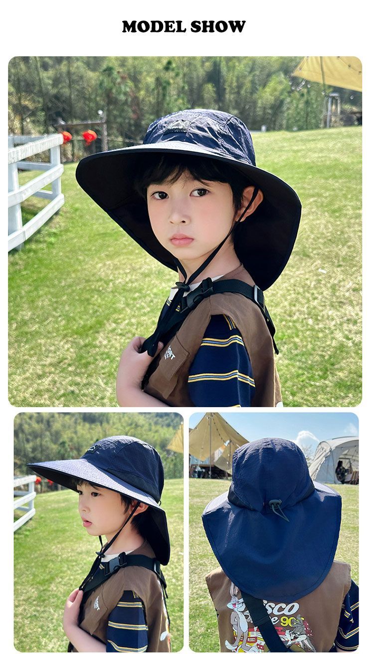 撥水 ハット ジュニア サファリハット フラップ付き 女の子 男の子 あご紐付き サ...