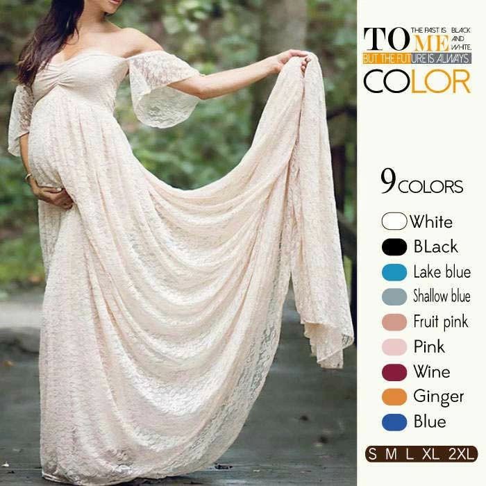 フ マキシワンピ ロング マタニティフォト マタニティドレス オフショル マキシ丈 ボリューム オフショルダー マタニティフォト