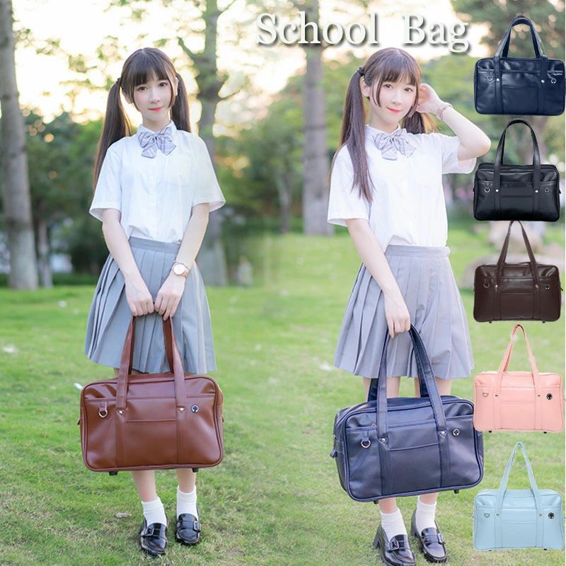 制 カジュアル ショルダーバッグ 手提げ 鋲が付き イヤホン穴付き PU素材 防水 トートバッグ 女子高生 通学 合皮 スクールバッグ