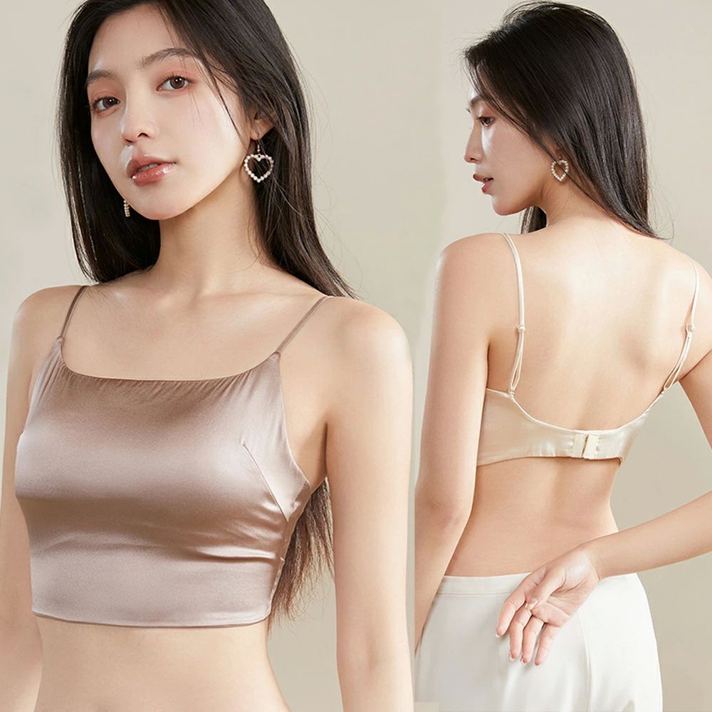 脇肉 シルクブラ ランジェリー セクシー シルクトップス 無地 プレミアム ペチコート ベアトップ ブラ..