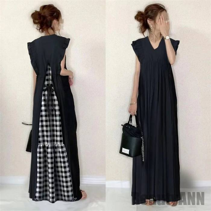 マキシワンピ セットアップ プリーツスカート スリットワンピース スカート スリット ノープリーツ 黒ワンピース 夏 ワンピース