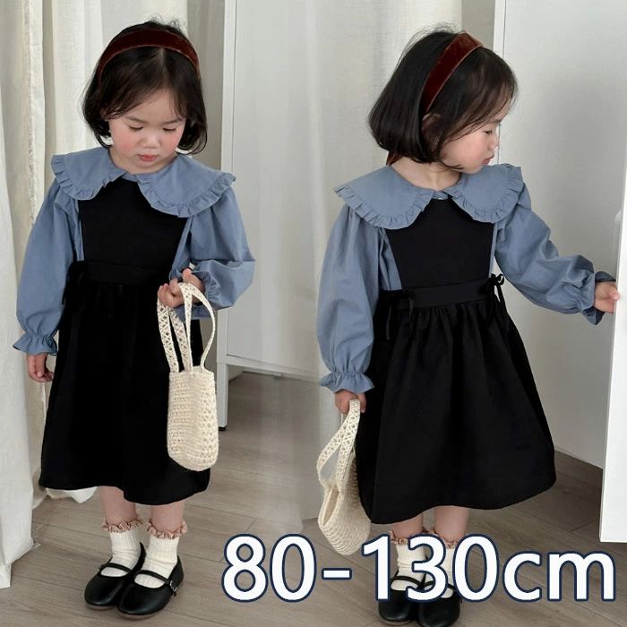 卒 入学式 面接 発表会 2点セットス サスペンダースカート 長袖 蝶結び シャツ 女の子 ジャンパースカート セットアップ 女の子