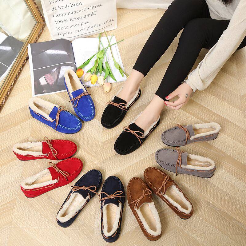 レディース シューズ 靴 ボア ボアシューズ もこもこ モコモコ スエード ソフト 柔らかい モカシン リボン ローヒール フラット