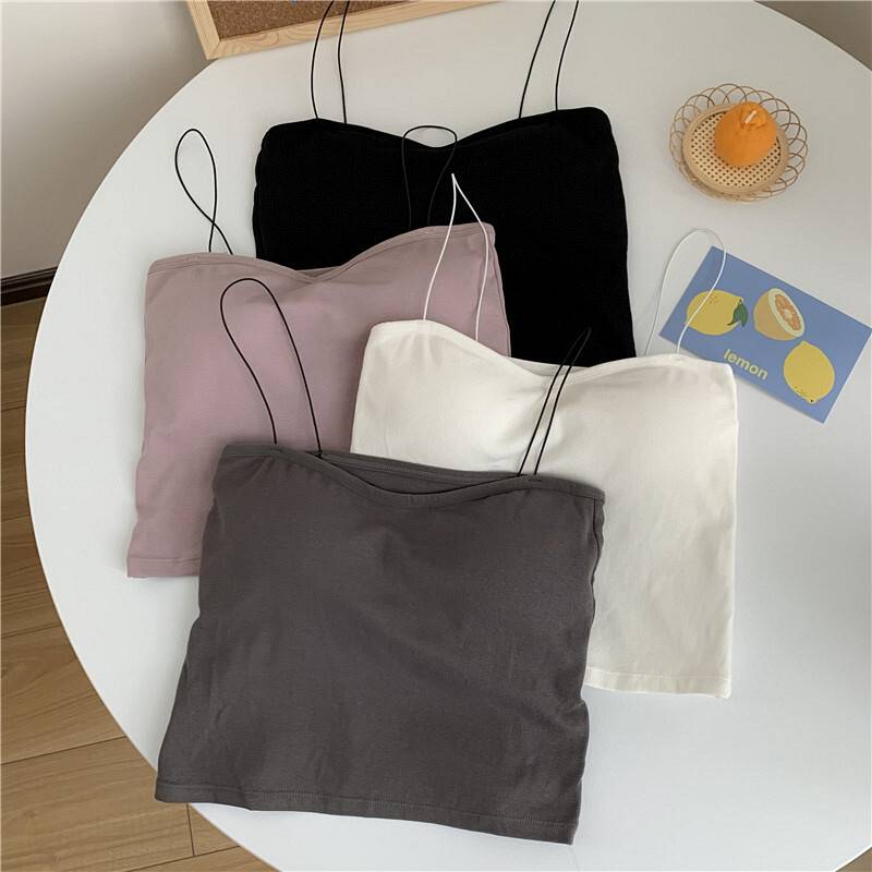 トップス インナー キャミソール パッド付 カップ付き 無地 シンプル スタイリッシュ ミニマル くすみ..