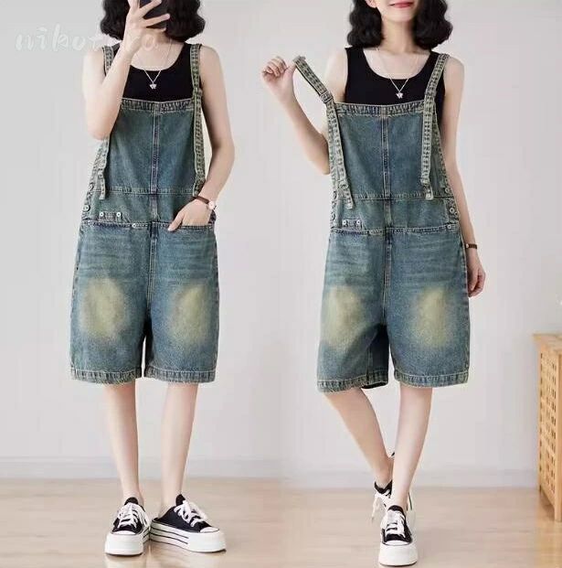 オールインワン レディース オーバーオール デニムパンツ ショートパンツ ハーフパンツ サスペンダー ゆったり 半ズボン 短パン
