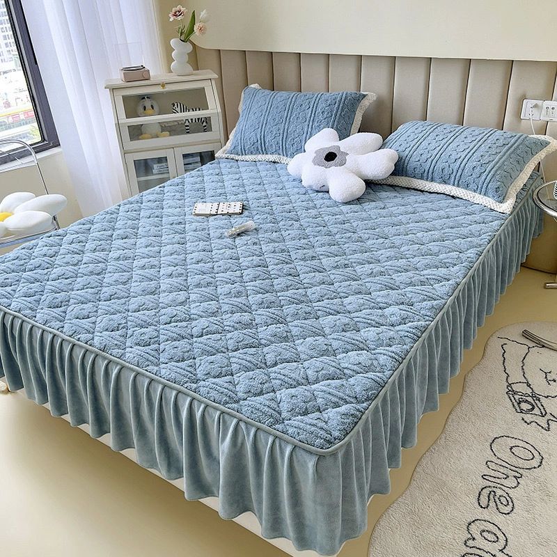 セミダブ 洗える 暖かい 秋冬用 ズレ防止 姫系 保温 中綿 キルティング 敷パッド一体型 フリル付き マ..