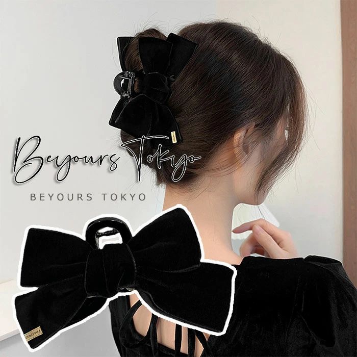 髮夾 - 上品 2次会 結婚式 パーティー 大人 レディース 秋冬 ベルベット ベロア 華やか ヘアアクセサリー 大きめ リボン ヘアクリップ