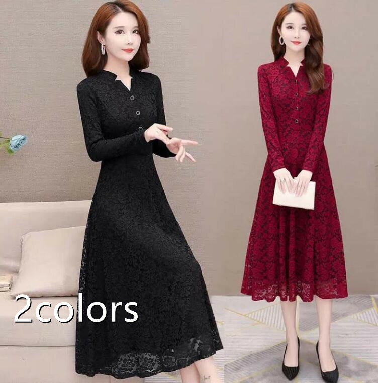 可愛い かわいい 通勤 OL オフィス カジュアル 発表会 ドレス パーティー 結婚式 フォーマル 大きいサイズ 長袖 七分袖 ワンピ 冬 秋 春 上品 大人 フレアワンピース Aライン ロング 花柄 総柄 レースワンピース ロングワンピース レディース