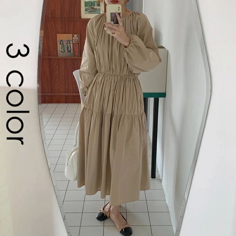 無地 シンプル ナチュラル 秋冬 秋 春 大きいサイズ ゆったり 体型カバー Aライン ロング ロングワンピース レディース