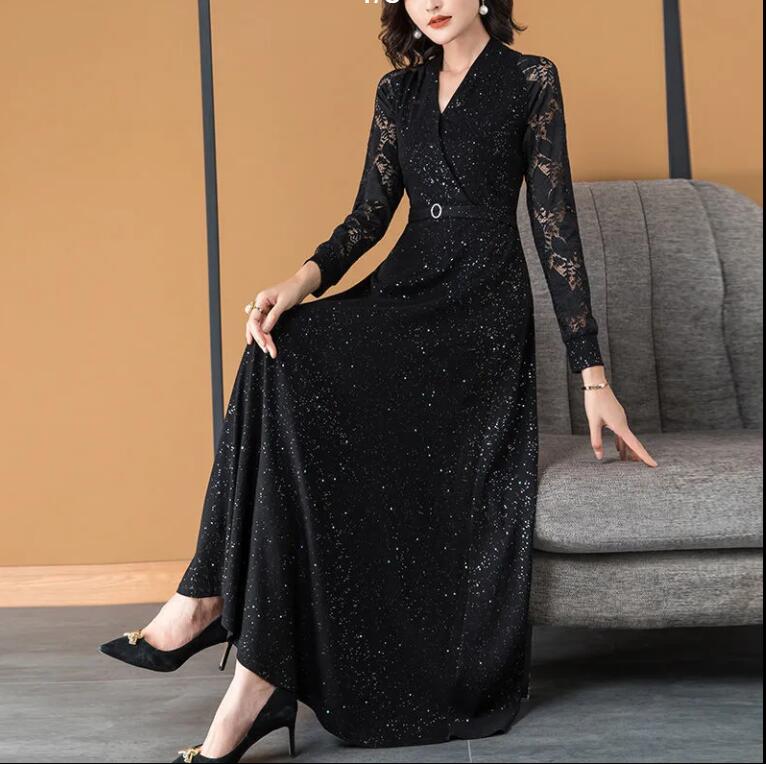 可愛い 通勤 OL オフィス カジュアル 発表会 ドレス パーティー 結婚式 フォーマル 大きいサイズ 長袖 七分袖 ワンピ 冬 秋 夏 春 上品 大人 フレアワンピース Aライン ロング マキシ丈 総柄 レース マキシワンピース ロングワンピース レディース