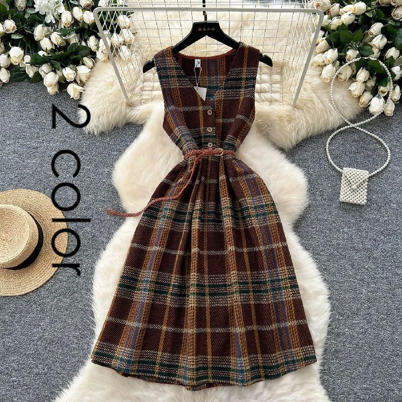 ロング おしゃれ 冬 秋 春 着痩せ チェック きれいめ かわいい 大人 重ね着 タンクワンピース ノースリーブ ワンピ オールインワン サロペットスカート チェック柄 ジャンパースカート レディース 秋