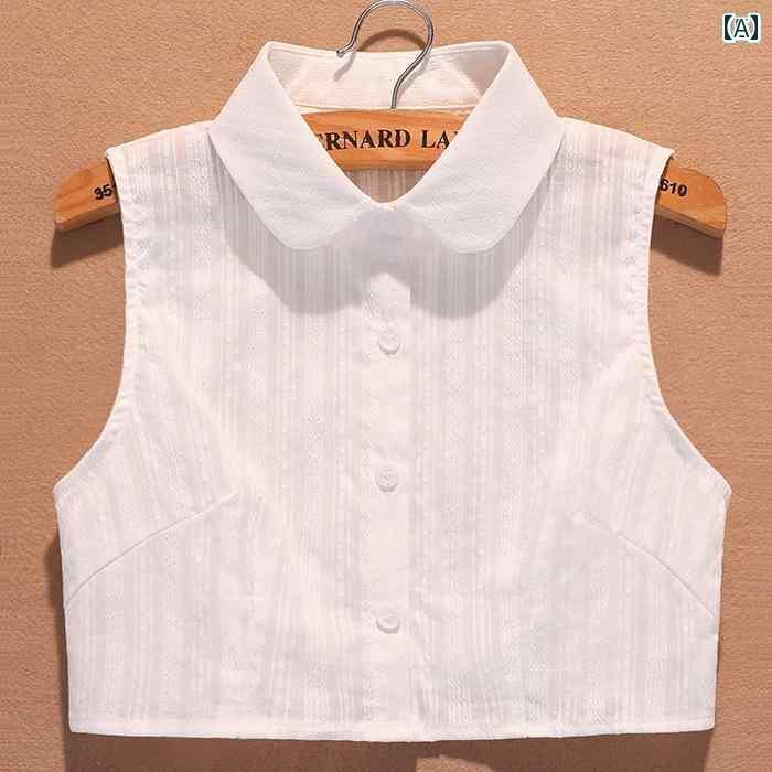 レディース アクセサリー セーター ベース ドール 装飾 リネン コットン＆ シャツ カラー フェイク 秋..