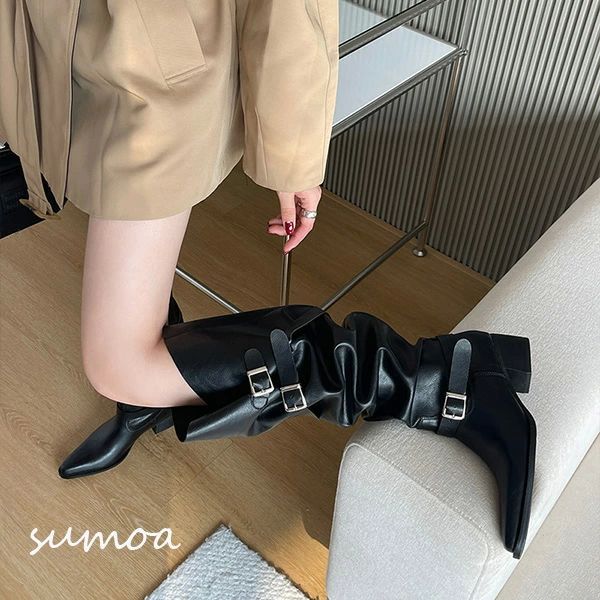 美 ポインテッドトゥ 痛くなりにくい 歩きやすい レディース マニッシュ ニーハイブーツ ウエスタン ル..