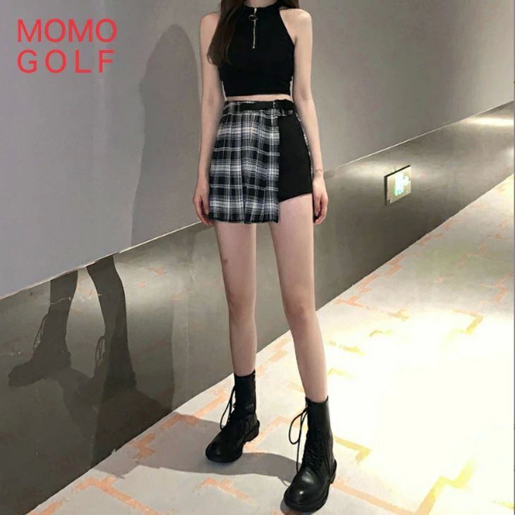 通 伸縮 吸水速乾 ハイウエスト ショートスカート オールシーズン プリーツスカート チェック柄 インナーパンツ付き レディース