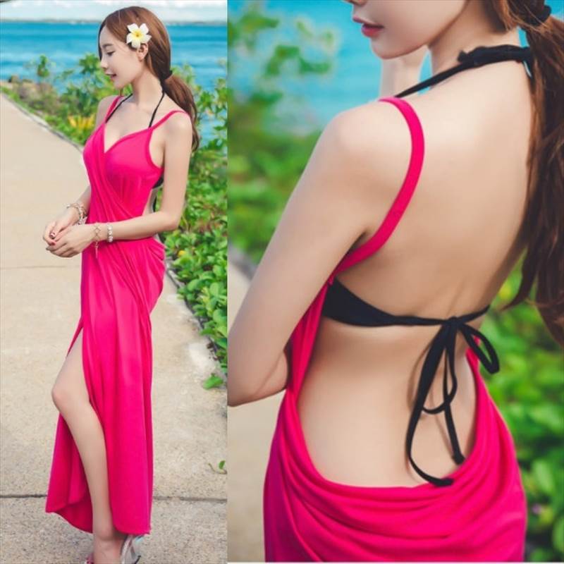 ビキニブラ ワンピース 体型カバー 日焼け防止 海 ビーチ バックシャン 背中空き セクシー トップス 羽織 ロング ビーチスカート