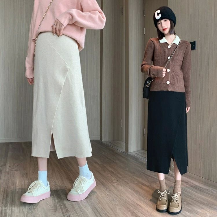 マタニティー レディース 冬 秋 春 マタニティボトムス 事務服 オフィス 通勤服 産後 産前 妊婦服 マキシ丈 綿 ニット スカート