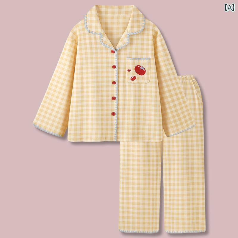 ホームウェア 学生 柄の チェック できる ことが 着る 外で スタイル 春秋冬 パジャマ 綿の トマト チ..