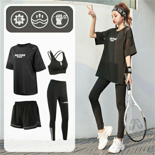 スポーツ ヨガウェア ジム ジムウェア トレーニングウェア かわいい 可愛い おしゃれ ウェア 上下 4点セット セット レディース