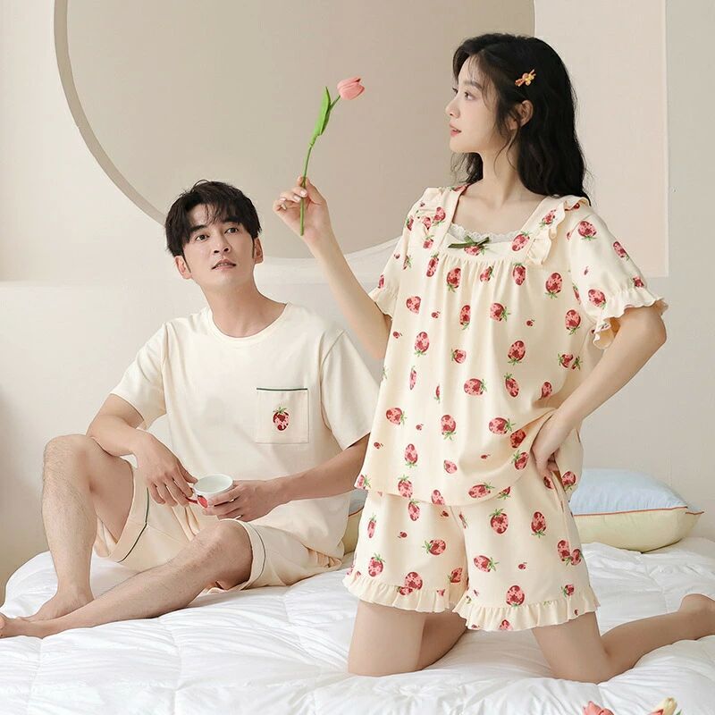 ペアパジャマ 綿 パジャマ ルームウェア メンズ レディース 春夏 セット パジャマ ペア 男女2着 夏 半..