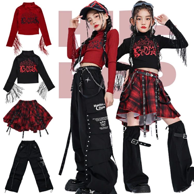 黒 赤 ブラック ワインレッド チェック柄 タッセル レディース 落書き パンツ トップス スカート 長袖T..