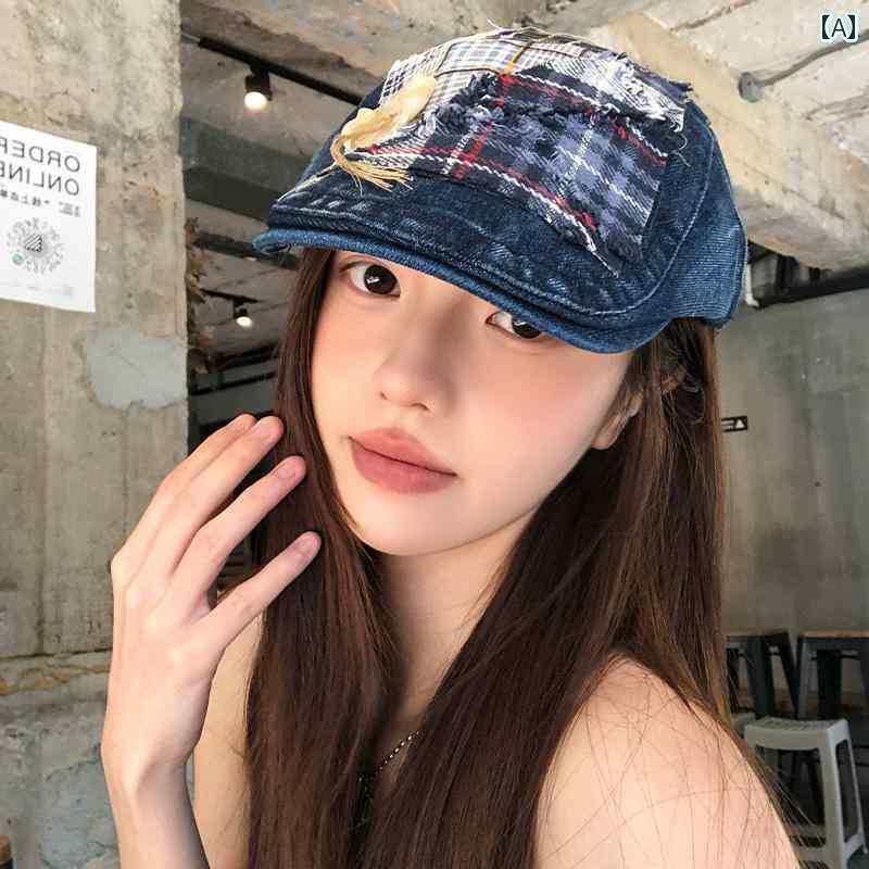 顔 風の小 夏 春と 女性用 ハット フォワード パッチワークデニム 加工 ダメージ レトロ な 加工 ウィ..