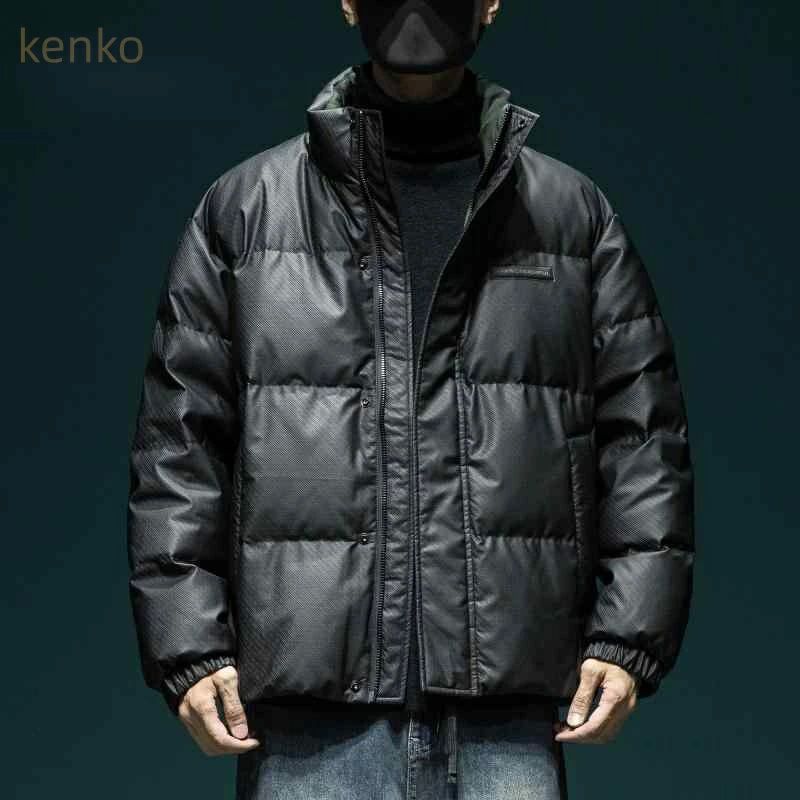 防 ポリエステル 厚手 スタンドカラー 大きいサイズ ルーズフィット ゆったり 90%ホワイトダックダウン レザー調 男性用 メンズ