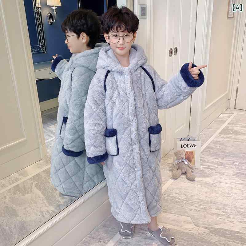 ブルー キルト 厚手 もこもこ パジャマ 子供 かわいい 秋冬 暖かい 男の子 キッズ バスローブ