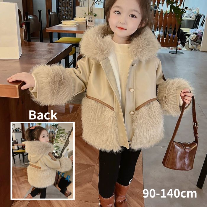 13 120cm 110cm 100cm 90cm 可愛い 子供服 ジュニア 防寒 暖かい ふわふわ 冬 秋 ファージャケット コートフェイクファーコート(4)