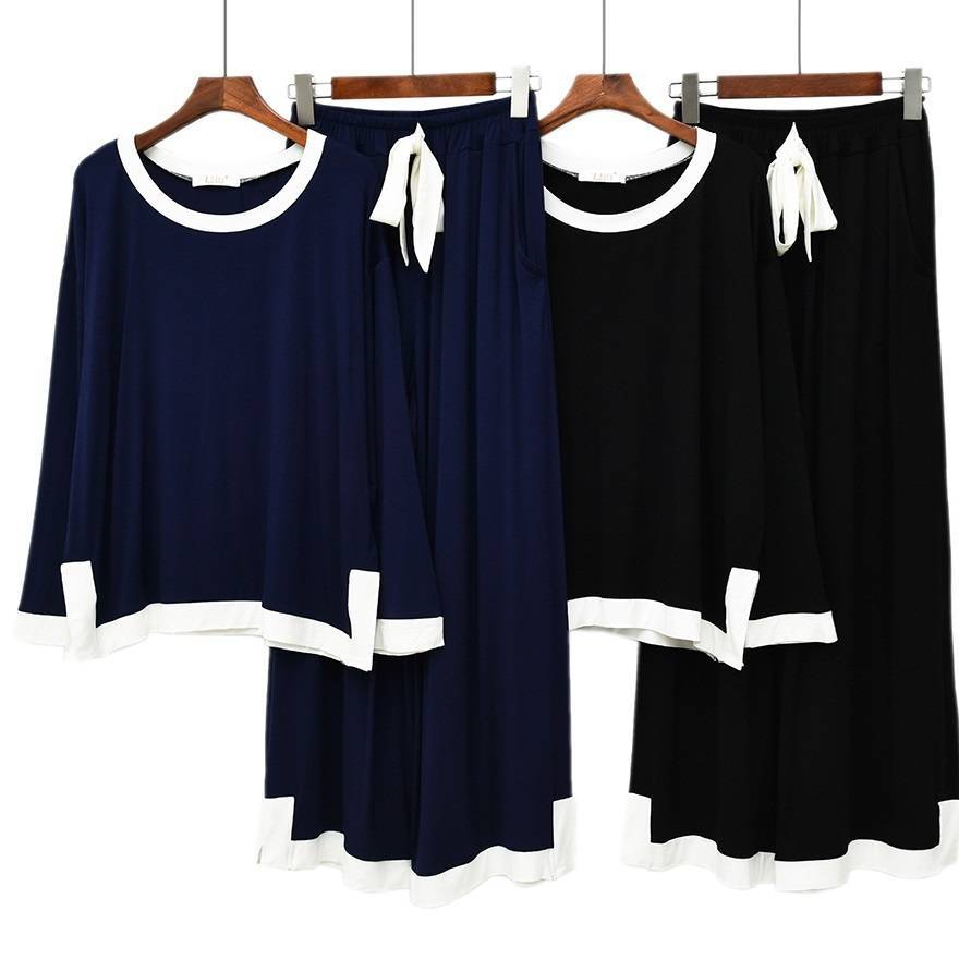 きれいめ おしゃれ リボン バイカラー パンツ ボートネック セットアップ 上下セット 部屋着 寝巻き ルームウェア レディース