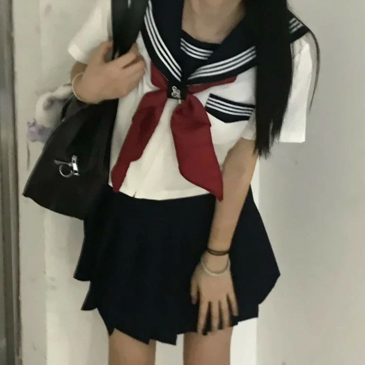 可愛い 春夏秋冬 大人 大きいサイズ レディース 上下セット 半袖 長袖 仮装 ハロウィン 紺 制服 学生服 3点セット コスプレ 半袖