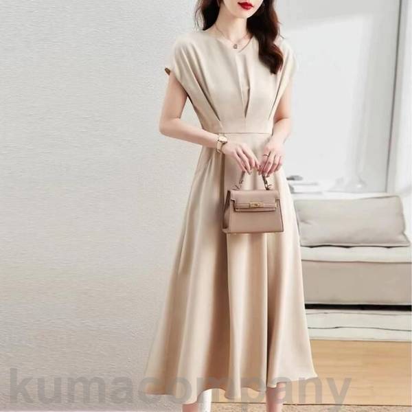 タック ミモレ丈 フェミニン 可愛い 大人 半袖 おしゃれ カジュアル きれいめ レディース エレガント 袖あり ドレス ワンピース