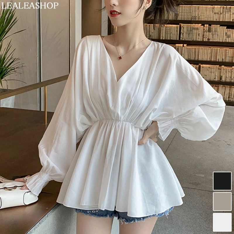 大き ゆったり 二の腕カバー シャツ 体型カバー ギャザー ゴム チュニック ペプラム チュニック パフス..