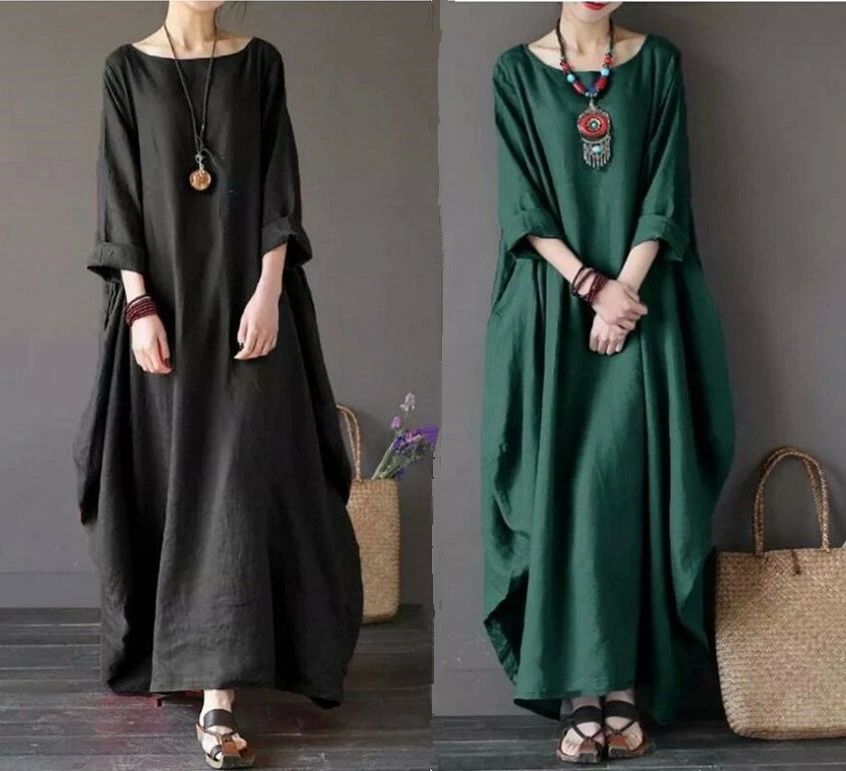 無地 森ガール ナチュラル カジュアル 秋冬 秋 夏 春 体型カバー ゆったり 大きいサイズ 七分袖 長袖 ワンピ Aライン きれいめ シンプル マキシ丈 ロング ロングワンピース 麻 綿麻 レディース リネンワンピース リネン