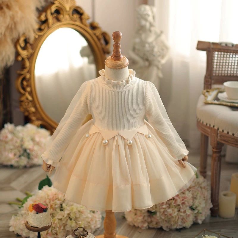 入園 誕生日 結婚式 お宮参り ベビードレス フォーマルワンピース キッズ 春服 秋 長袖 ニット 子供服ドレス 女の子 ワンピース