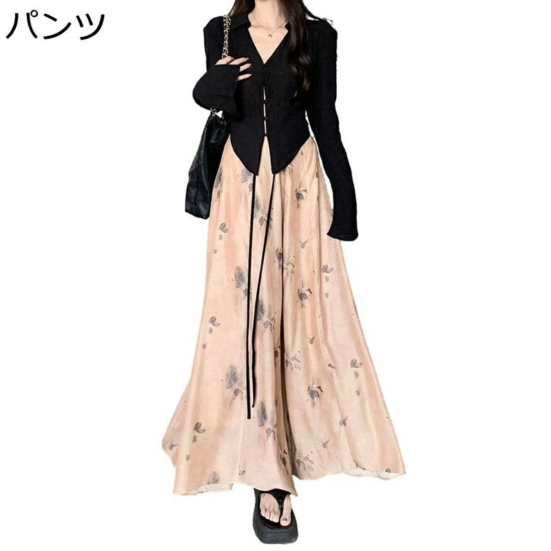 ゆったり 着痩せ 夏 春 ロング丈 Aライン レディース スカーチョ スカンツ ワイドパンツ ふんわり ガウチョパンツ 花柄 中華風