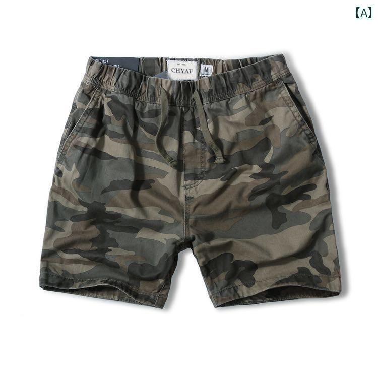 スリークォーター コットン メンズ ショーツ ワークウェア ジョギング ドローストリング レトロ アメリ..