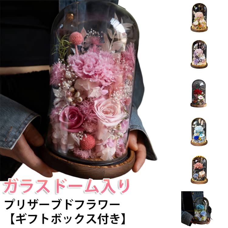 Rakuten - プリザーブドフラワー ガラスドーム ローズ バラ アレンジメント フラワーギフト 枯れない 花 ボトルフラワー ガラス ケース入り フレームフラワー 2026 母の日 プレゼント 誕生日 記念日 敬老の日 ギフト お祝い 結婚祝い インテリア 置物 おしゃれ ギフトボックス付き