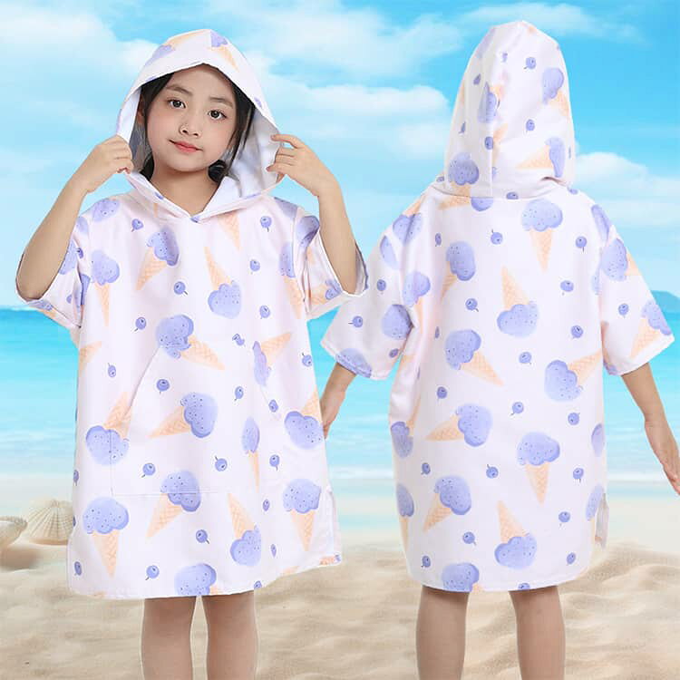 Eminenceのポンチョタオル 前開き ウェットスーツ 海 キッズ お着替えポンチョ 子供用 ポッケト付き マイクロファイバー スイムタオル 薄手 水着 吸水速乾 お着替えポンチョ プール ビーチタオル サーフィン｜アングル2