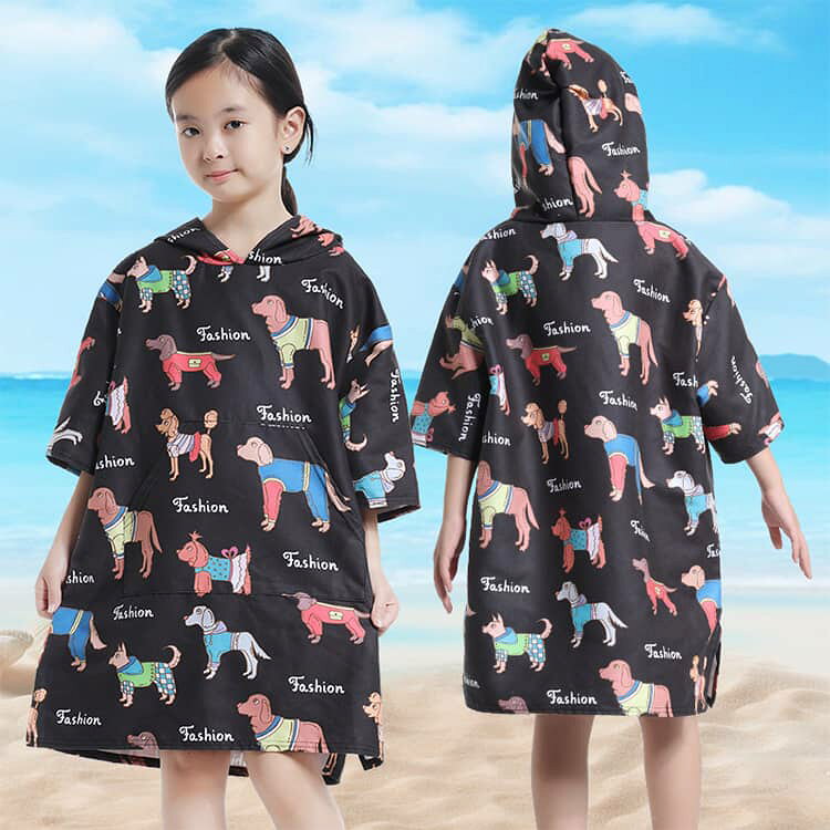 Eminenceのポンチョタオル 前開き ウェットスーツ 海 キッズ お着替えポンチョ 子供用 ポッケト付き マイクロファイバー スイムタオル 薄手 水着 吸水速乾 お着替えポンチョ プール ビーチタオル サーフィン｜アングル3