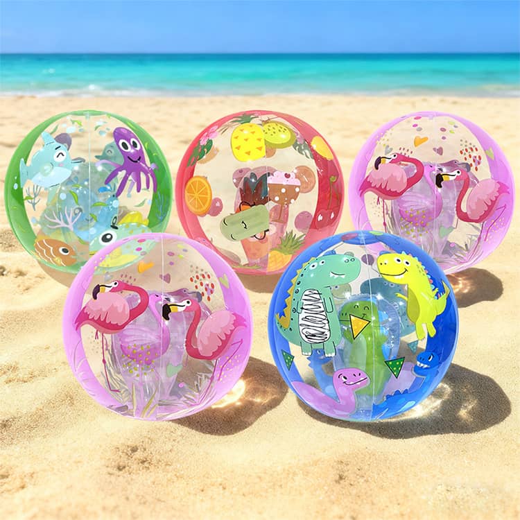 ビーチボール 子供 透明 クリア PVC製 空気入りボール アニマル柄 可愛い 厚手 水...