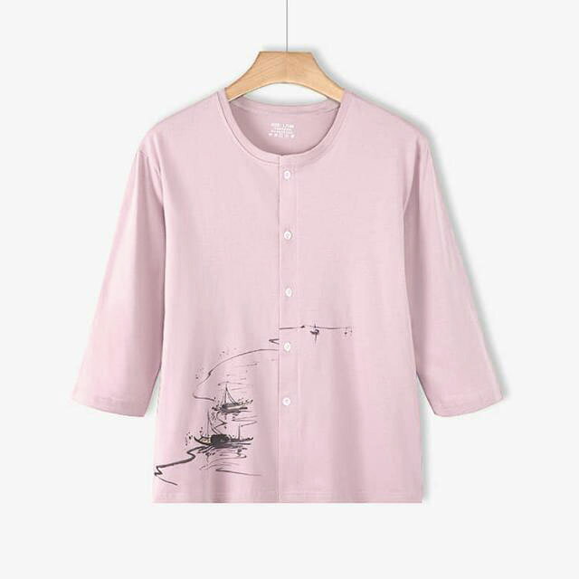 シニアファッション レディース 80代 70代 60代 90代 春夏 Tシャツ トップス 施設着 七分袖 前開き 入院 おばあちゃん 誕生日 プレゼント 婦人服 女性 祖母 お年寄り 老人 高齢者 送料無料 eminencestore-10005973 Eminence サンプル画像2