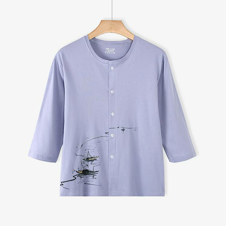 シニアファッション レディース 80代 70代 60代 90代 春夏 Tシャツ トップス 施設着 七分袖 前開き 入院 おばあちゃん 誕生日 プレゼント 婦人服 女性 祖母 お年寄り 老人 高齢者 送料無料 eminencestore-10005973 Eminence サンプル画像3