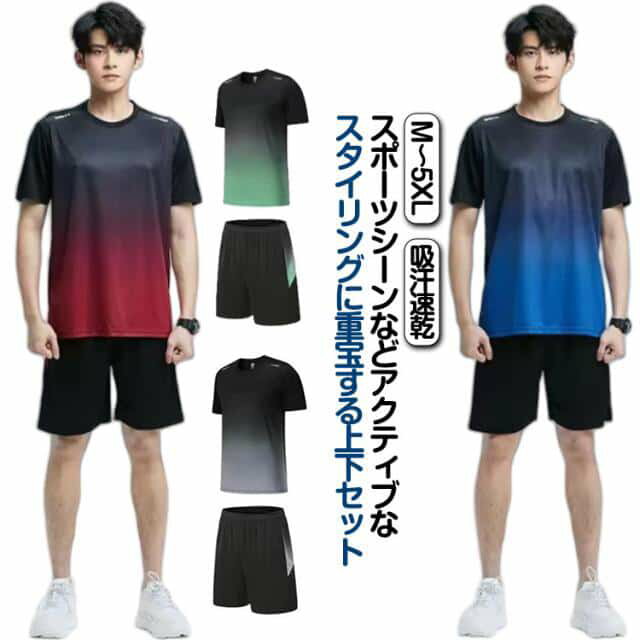 上下セット 冷感 半ズボン Tシャツ 半袖 ランニングウェア ジャージ 接触冷感 速乾 ドライ ジムウェア 通気性 軽量 ジャージ 部屋着 吸汗 メンズ トレーニングウェア セットアップ ショートパンツ スポーツ ハーフパンツ