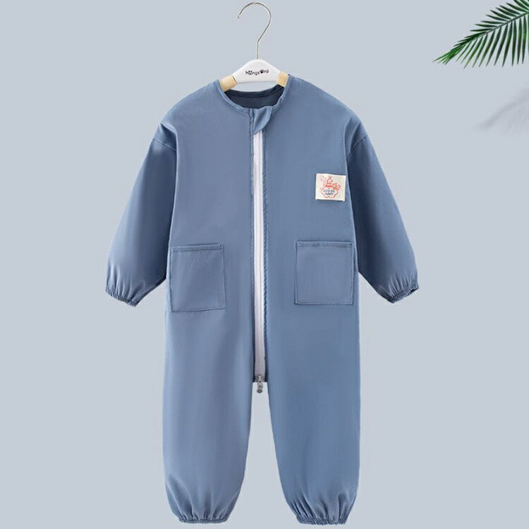 Eminenceのプレイウェア つなぎ ベビー 子供 スモック ロンパース キッズ 男の子 女の子 プレイウェア 水遊び 長袖 子供服 お砂場着 オーバーオール ジャンプスーツ ダブルファスナー付き 子ども 汚れ防止 撥水加工 幼稚園 保育園 80 90 100 110｜アングル3